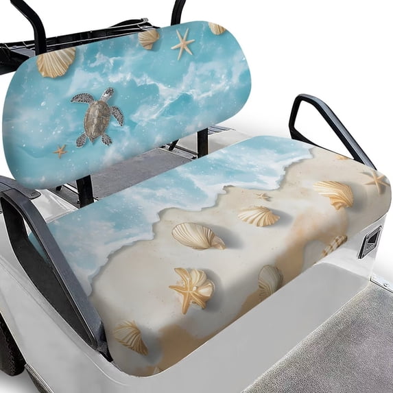 Aplkyhs Beach Shell Golf Cart Front Seat Cushion Set Sea Wave Turtle Club Car Precedent Seat Covers Universal Golf Cart Seat Towel Blanket Suitable for All Seasons Golf Cart Seat Covers