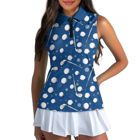Aplkyhs Blue Women's Golf Sleeveless Shirt Breathable Fabric Golf Tennis Shirts Machine Washable Keep Cool in Hot Weather Soft and Comfortable Moisture Wicking
