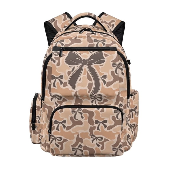 Aplkyhs Brown Camo Bow 17 Inch Backpack for Age 6-12 Lightweight Water Resistant School Bag for Kids Elementary School Travel