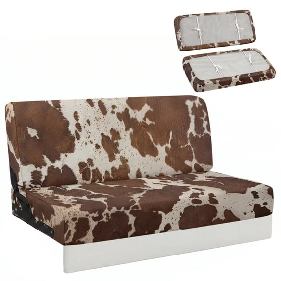 Aplkyhs Brown Cow Print 2 Piece RV Folding Sofa Covers Stretch Non-Slip Camper Slipcovers for Jackknife Sleeper Sofa Machine Washable Pets Friendly Furniture Protector