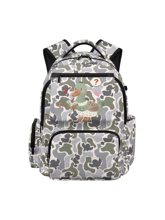 Camouflage Hunting Duck Backpack for Age 9-18 17 Inch Large Capacity School Bag Lightweight Durable Bookbag for Students Travel