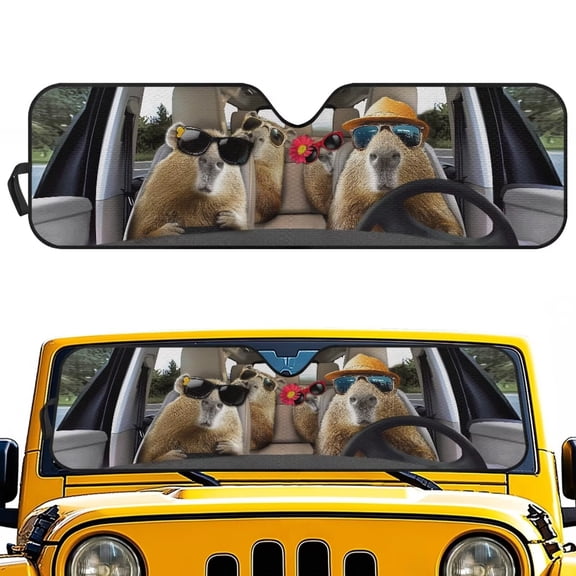 Aplkyhs Capybara Car Sun Visor Sun Shade for Car Windshield 2/4 Door Accessories for Jeep Wrangler Keep Your Vehicle Cool Easy to Store and Use for Jeep