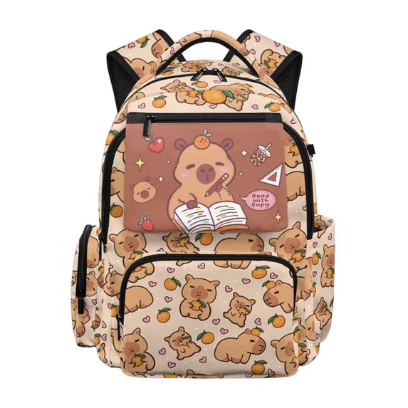 Aplkyhs Capybara Orange Backpack for Girls Boys Age 6-18 School Bookbag Water Resistant Lightweight Student Backpack for School Travel