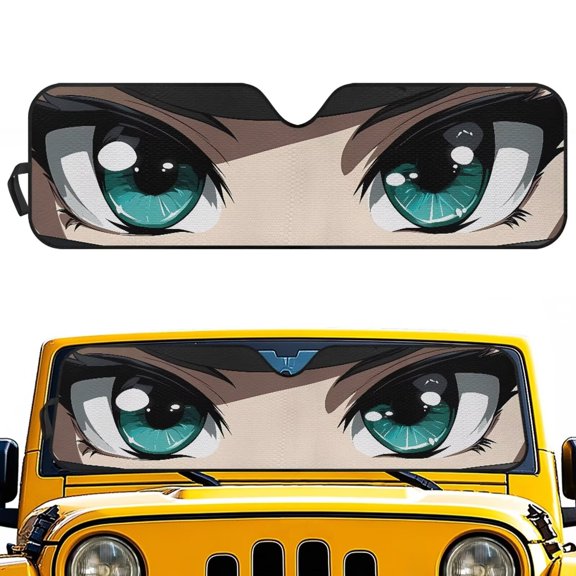 Aplkyhs Car Sun Shade Green Eyes Sun Cover for Car Windshield Blocks UV Rays Sun Visor Protector Comes with Storage Bag for Outdoor Travel for Jeep Wrangler Green