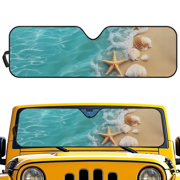 Aplkyhs Car Sun Shade Seaside Starfish Shell Sun Shade for Car Windshield 2/4 Door Blocks UV Rays Sun Visor Protector Compatible with Jeep Wrangler TJ JK JL &Gladiator JT Yellow