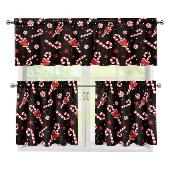 Aplkyhs Christmas Candy Cane Blackout Curtains Short Window Drape Panel Privacy Street Window Curtains Thermal Insulated Pack of 3 with Rod Pocket for Nursery Girls Room Classroom