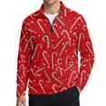 thumbnail image 1 of Aplkyhs Christmas Candy Cane Men Sport Cloth Golf Tennis Shirts Long Sleeve Sport Shirts Soft and Comfortable Lightweight with Collar Shirt Fit Plain for Golf Tennis Running Gym, 1 of 7