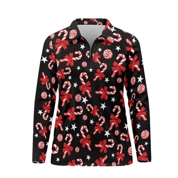Aplkyhs Christmas Candy Cane Women Sport Shirts Long Sleeve Sport Shirts Lightweight Fit Plain Machine Washable Soft and Comfortable Suitable for Tennis Enthusiasts