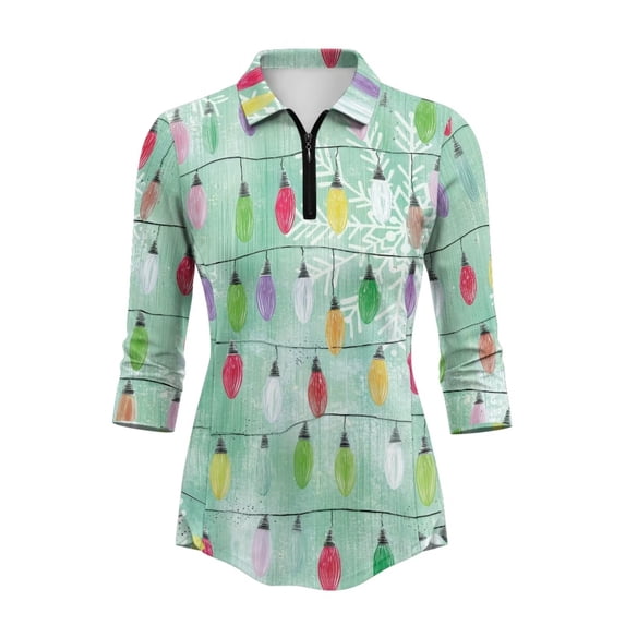 Aplkyhs Christmas Lights Women Sport Cloth Athletic 3/4 Sleeve Shirts ...