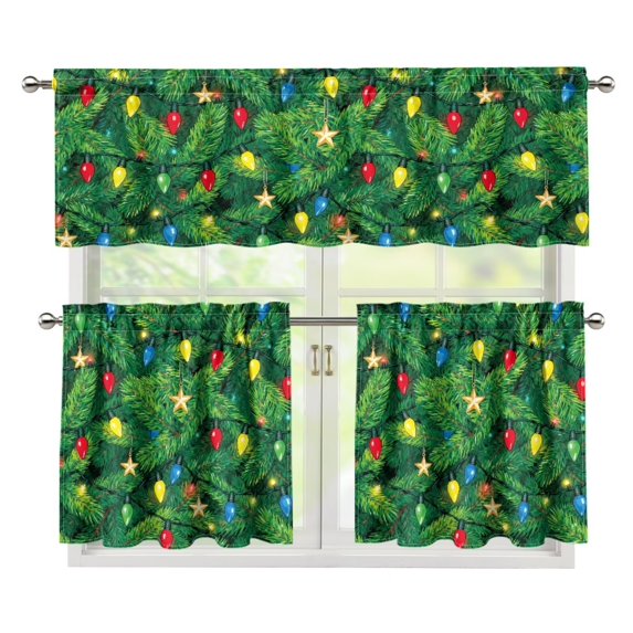 Aplkyhs Christmas Tree Valance Window Curtains Set Xmas Farmhouse Bathroom and Laundry Short Curtains Decoration Chic Home Decoration with Rod Pocket for Living Room Bedroom