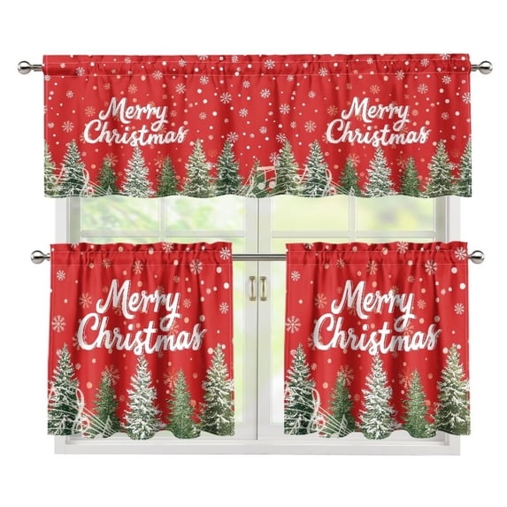 Aplkyhs Christmas Tree Window Treatment Decor Small Window Swag and Tiers Country Rustic Total Room Darkening Chic Home Decoration Chic Home Decoration for Cafe Curtains