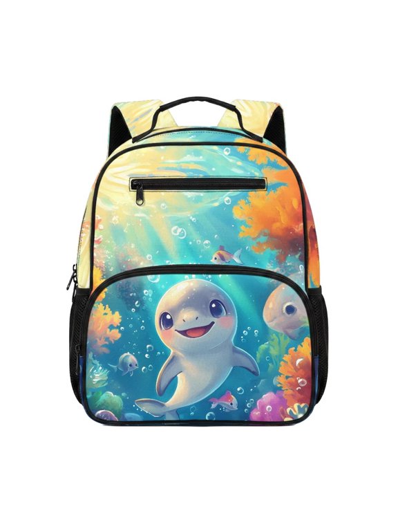 Colorful Ocean Dolphin Backpack for Students Age 6-18 Cool School Bookbag Water Resistant Durable Lightweight Backpack for School Travel