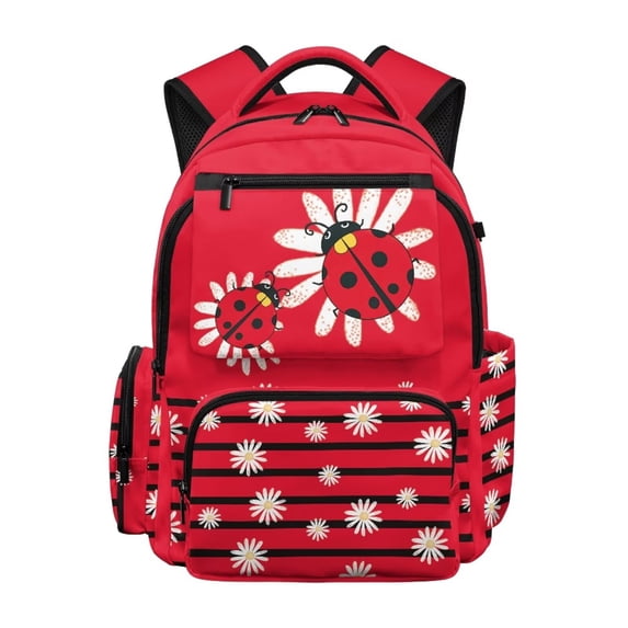 Aplkyhs Daisy Ladybug Backpack for Students 6-18 Water Resistant Lightweight School Bookbag Multi-pocket Casual Daypack for School Outdoor