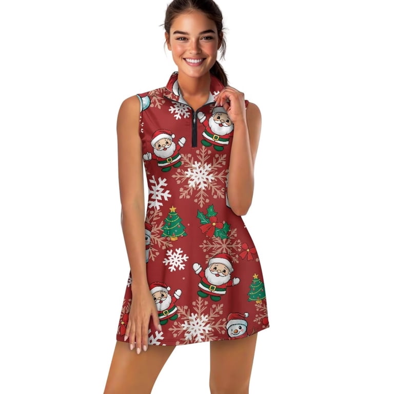 Aplkyhs Father Christmas Workout Athletic Dresses 2 Piece Sets Golf Tennis Outfits Soft and Comfortable Fashion Clothes Quick Dry Suitable for Outdoor Sports