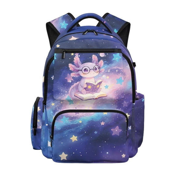 Aplkyhs Galaxy Axolotl Backpack for Age 9-18 17 Inch Large Capacity School Bag Lightweight Durable Bookbag for Students Travel