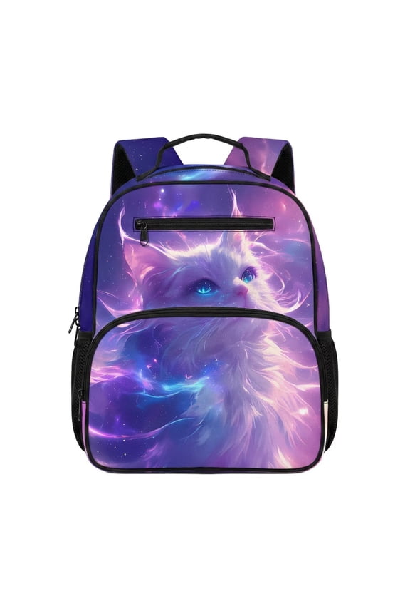 Galaxy Cat Backpack for Girls Boys Age 6-18 School Bookbag Water Resistant Lightweight Student Backpack for School Travel