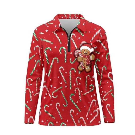 Aplkyhs Gingerbread Man Golf Tennis Shirts Long Sleeve Cloth Quick Dry Soft and Comfortable Quarter Zip Fit Plain Machine Washable Suitable for Outdoor Sports