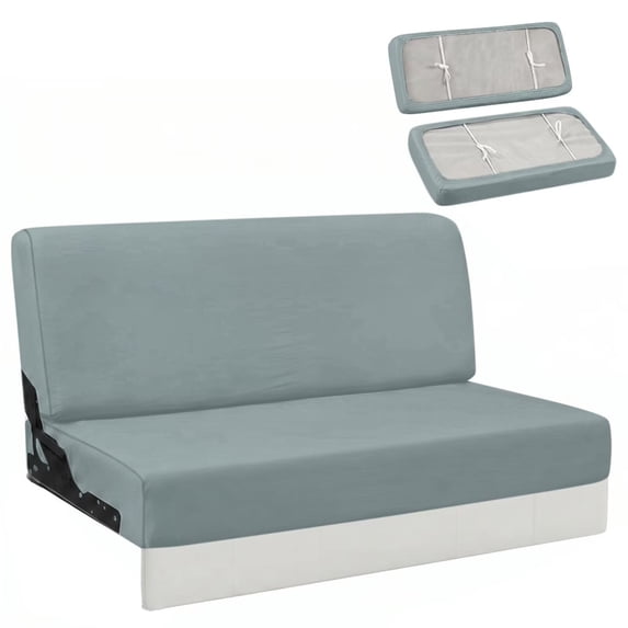 Aplkyhs Gray Blue RV Couch Covers 2-Piece Stretchable Jackknife Sleeper Sofa Cover Non-Slip Washable Durable RV Furniture Slipcover for Jackknife Sofa