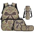 thumbnail image 1 of Aplkyhs Green Bow Camo Kids Backpack Set 4Pcs with Lunch Bag Pen Bag Set and Water Bottle Case Cover Large Capacity Lunch Box for Elementary School Students, 1 of 7