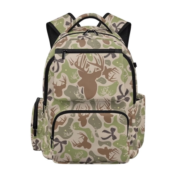 Aplkyhs Green Camo Deer Backpack for Teens 12-18 17 Inch Durable School Bag Water Repellent Bookbag for High School Daily Use