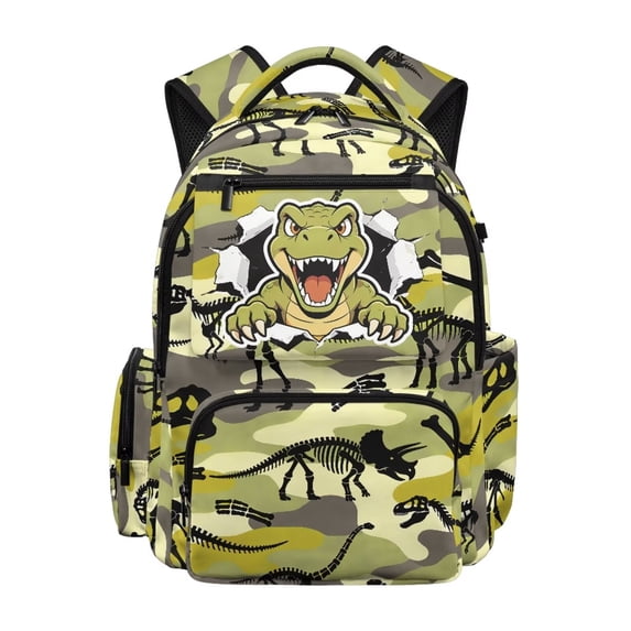 Aplkyhs Green Camo Dinosaur Backpack for Students 9-18 School Bookbag Lightweight Water Resistant for Teens Daily Use