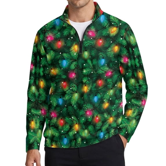 Aplkyhs Green Christmas Lights Men Workout Tops Long Sleeve Cloth Lightweight with Collar Shirt Fit Plain Machine Washable for Golf Tennis Hiking Running Gym