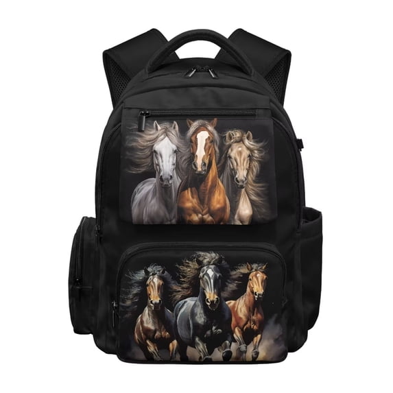 Aplkyhs Horse 17 Inch Backpack for Age 6-12 Lightweight Water Resistant School Bag for Kids Elementary School Travel