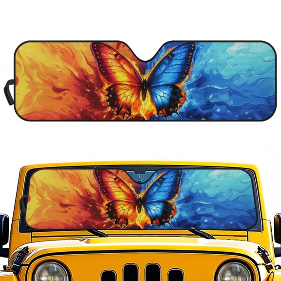 Aplkyhs Ice and Fire Butterfly Car Sun Visor Car Windshield Sun Shade 2 & 4 Door 1Pcs Blocks UV Rays Sun Visor Protector for 2007-2023 Wrangler Rubicon Sahara TJ JK JKU Red