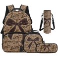 thumbnail image 1 of Aplkyhs Kids Backpack Set 4Pcs Brown Bow Print with Lunch Bag Pen Bag Set and Water Bottle Case Cover Large Capacity Lunch Box for Elementary School Students, 1 of 7