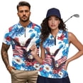 thumbnail image 1 of Aplkyhs Matching Golf Shirts for Couple Blue Flowers American Flag Quarter Zip Golf Tennis Tank Top Quick Dry Athletic Sleeveless Shirts Racerback Design Machine Washable Lapel Design, 1 of 6