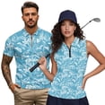 thumbnail image 1 of Aplkyhs Matching Golf Shirts for Couple Blue Tropical Leaf Golf Tennis Tank Top Athletic Sleeveless Shirts Quarter Zip Moisture Wicking Racerback Design Suitable for Outdoor Sports, 1 of 6