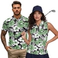 thumbnail image 1 of Aplkyhs Matching Golf Shirts for Couple Green Tropical Flowers Breathable Fabric Women Sport Cloth for Golf Enthusiasts Racerback Design Moisture Wicking Washable, 1 of 6