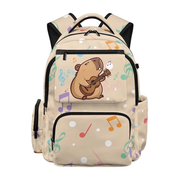 Aplkyhs Music Capybara Backpack for Students Age 6-18 Cool School Bookbag Water Resistant Durable Lightweight Backpack for School Travel