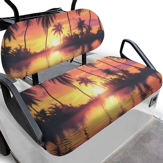 Aplkyhs Palm Tree Golf Cart Seat Covers Beach Sunset Print Club Car Seat Bottom and Backrest Cushion Universal Club Car Seat Covers Comfort Golf Cart Rear Seat with Elastic Band