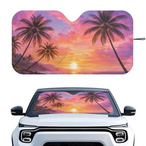 Aplkyhs Palm Trees Sunset Car Windshield Sun Shade Foldable Automotive Interior Sun Protection Comes with Storage Bag Universal Auto Accessories Portable Sun Shade for Car Windshield