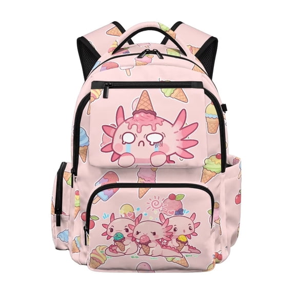 Aplkyhs Pink Axolotl Backpack for Students Age 6-18 Sweet Style School Bag with Padded Straps Large Capacity Lightweight Bookbag for School & Daily Use