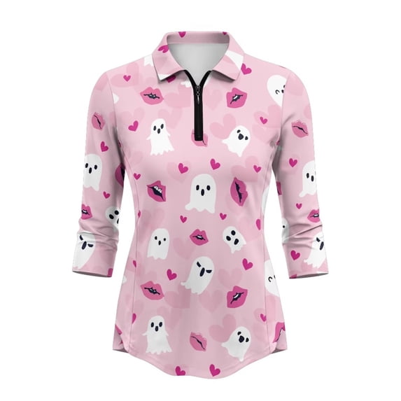 Aplkyhs Pink Ghost Golf Tennis Shirts 3/4 Sleeve Cloth Workout Tennis T ...