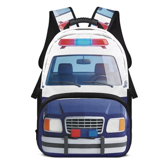 Aplkyhs Police Car School Backpack for Age 6-18 Ergonomic Padded Adjustable Straps Large Capacity Multi Compartment Bookbag for Boys Girls Elementary Middle High School Travel Daily Use
