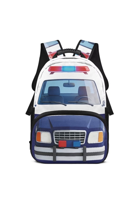 Police Car School Backpack for Age 6-18 Ergonomic Padded Adjustable Straps Large Capacity Multi Compartment Bookbag for Boys Girls Elementary Middle High School Travel Daily Use