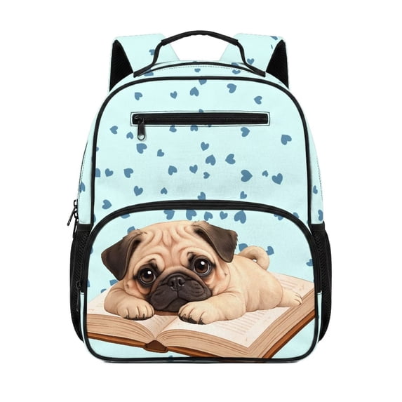 Aplkyhs Pug Dog Backpack for Teens 12-18 13.5 Inch Durable School Bag Water Repellent Bookbag for High School Daily Use