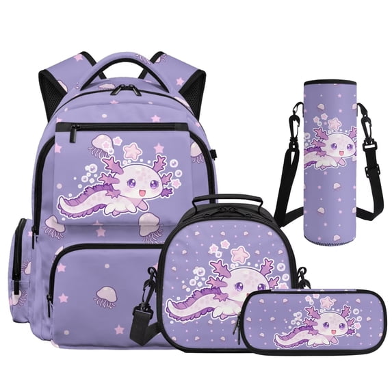 Aplkyhs Purple Axolotl Kids Backpack Set 4Pcs with Lunch Bag Pen Bag ...