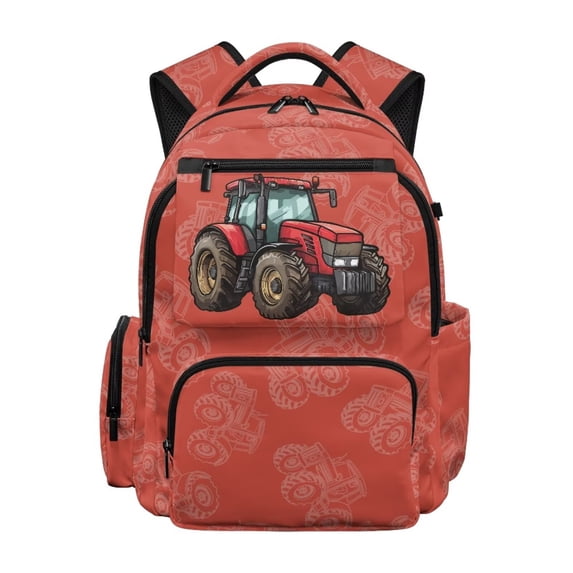 Aplkyhs Red Tractor 17 Inch Backpack for Age 6-12 Lightweight Water Resistant School Bag for Kids Elementary School Travel