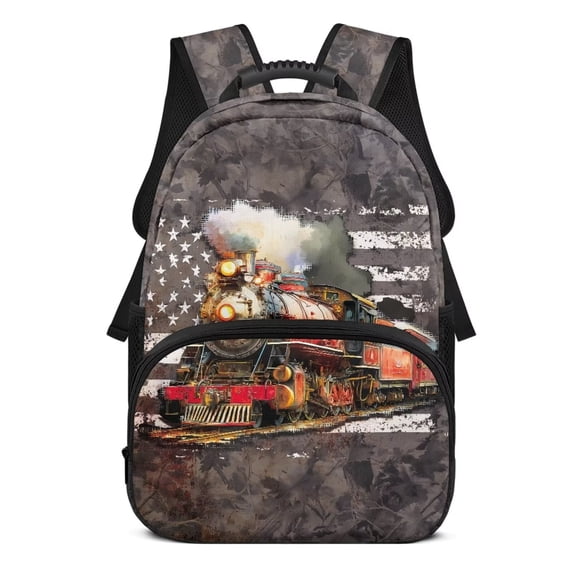 Aplkyhs Retro Train School Backpack for Boys Girls Ages 6-18 Ergonomic Padded Adjustable Straps Large Capacity Water Resistant Bookbag for Elementary Middle High School Daily Use