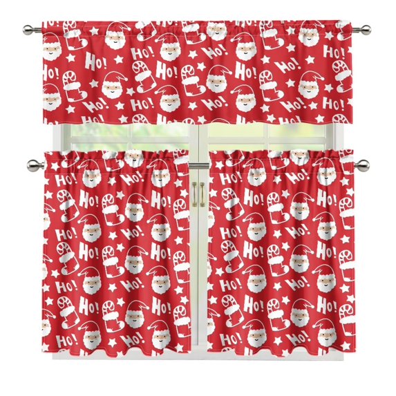 Aplkyhs Santa Claus Curtain Short Window Drape Panel Small Window Swag and Tiers Thermal Insulated Chic Home Decoration Easy to Install for Nursery Girls Room Classroom