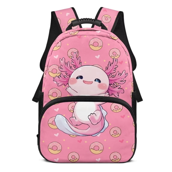 Aplkyhs School Backpack for Age 6-18 Large Capacity Ergonomic Padded Adjustable Straps School Bag for Boys Girls K-12 Students Back to School Gift Daily Use Donut Axolotl