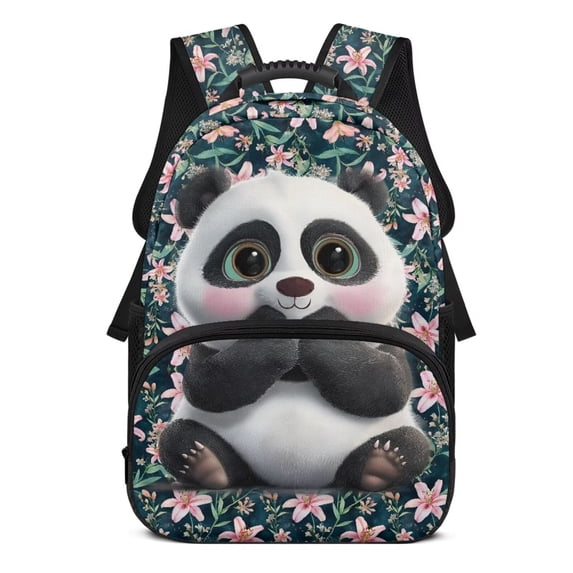 Aplkyhs School Backpack for Age 6-18 Large Capacity Ergonomic Padded Straps School Bag for Boys Girls Elementary Middle High School Students Back to School Use Panda Flower