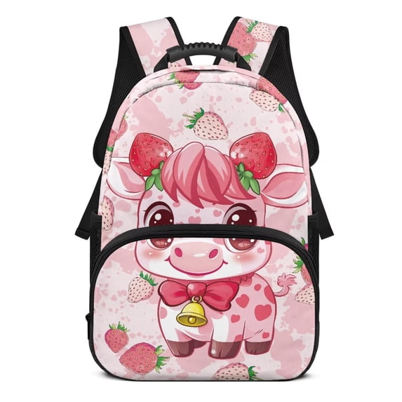 Aplkyhs School Backpack for Boys Girls Ages 6-18 Elementary Middle High School Large Capacity Ergonomic Padded Adjustable Straps for Daily School Use Travel Strawberry Cow Print