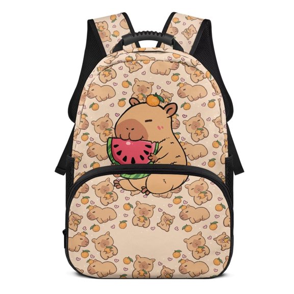 Aplkyhs School Backpack for Boys Girls Ages 6-18 Ergonomic Padded Adjustable Straps Large Capacity Multi Compartment Bookbag for Elementary Middle High School Capybara Watermelon