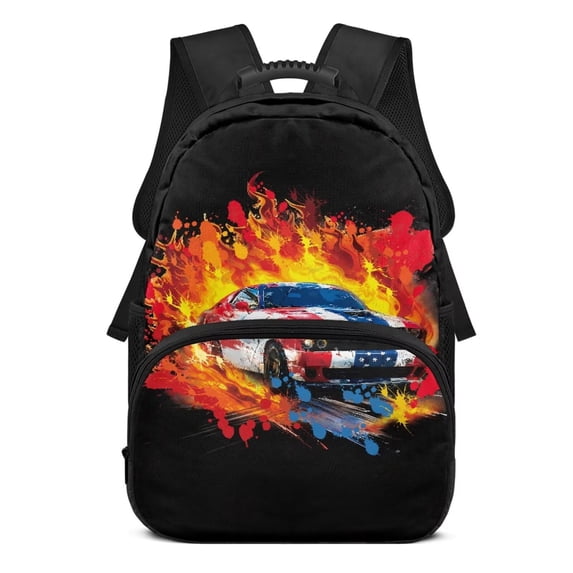 Aplkyhs School Backpack for Boys Girls Ages 6-18 Large Capacity Ergonomic Padded Shoulder Straps Back to School Gift for Elementary Middle High School Students Cool Fire Car