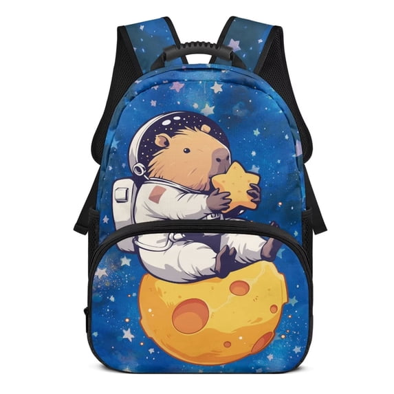 Aplkyhs School Backpack for Students Age 6-18 Ergonomic Padded Adjustable Shoulder Straps Large Capacity Water Resistant Bookbag for Elementary Middle High School Galaxy Space Capybara